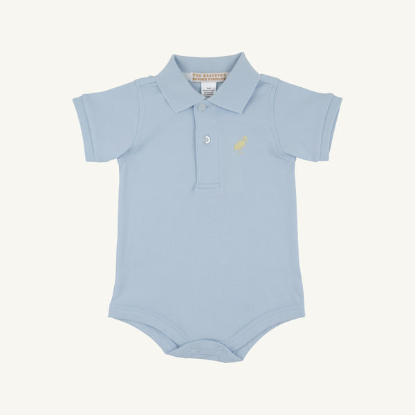 Prim & Proper Polo & Onesie - Buckhead Blue with Bellport Butter Yellow Stork