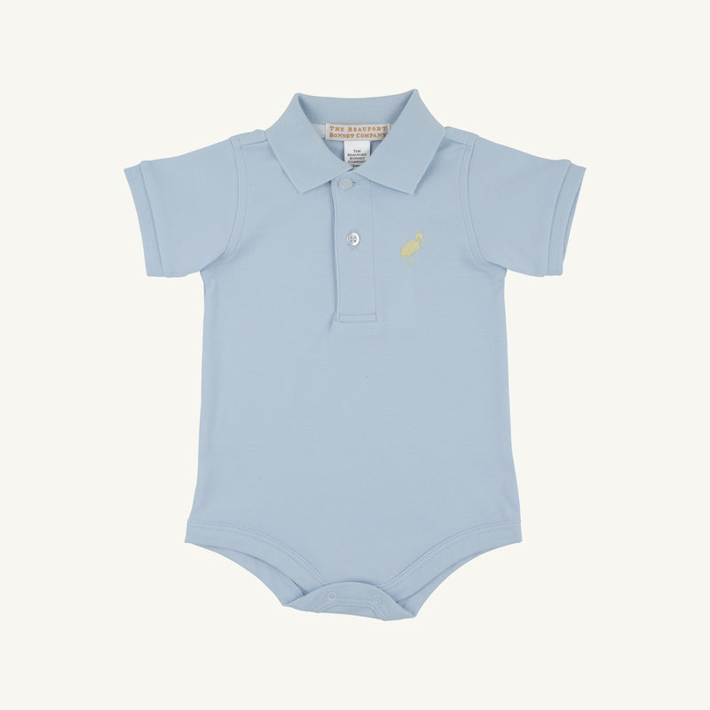 Prim & Proper Polo & Onesie - Buckhead Blue with Bellport Butter Yellow Stork