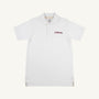 The Beaufort Bonnet Company’s Florida Prim & Proper Polo – Worth Avenue White is a short-sleeve, collared shirt with three buttons, made from soft Pima Cotton Knit. It features an embroidered red Florida logo on the left chest and is displayed against a plain off-white background.