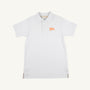 The Beaufort Bonnet Company’s Tennessee Prim & Proper Polo in Worth Avenue White features short sleeves, a classic collar, a button placket, and an orange embroidered Tennessee logo on the left chest. Made from soft Pima Cotton Knit, this polo is displayed laid flat against a plain background.
