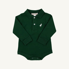 Long Sleeve Prim & Proper Polo & Onesie - Grier Green with Palmetto Pearl Stork