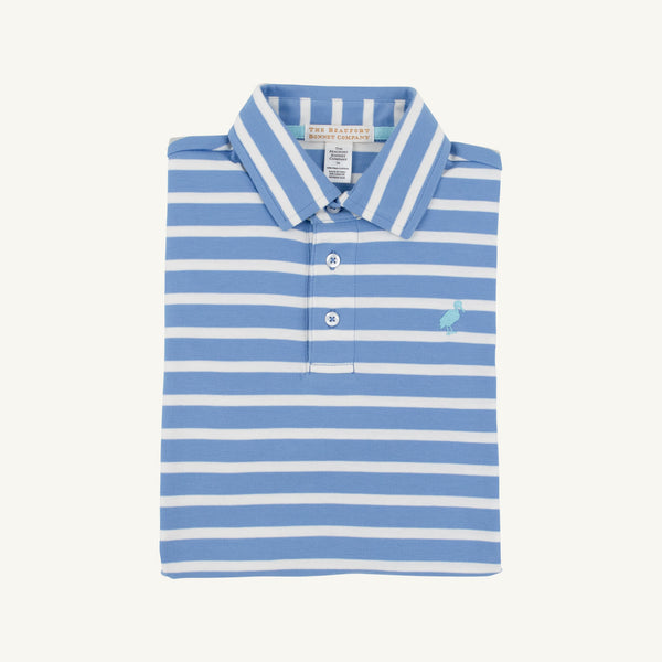 Prim & Proper Polo & Onesie - Barbados Blue Stripe with Belhaven Blue Stork