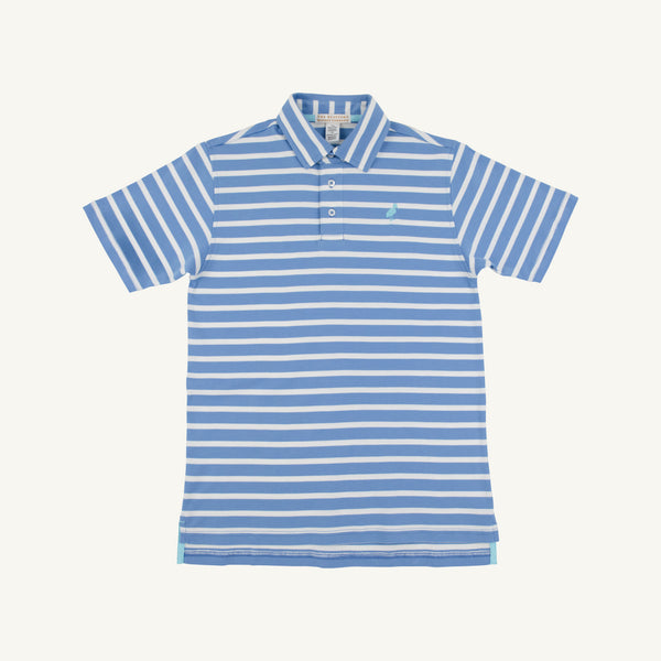 Prim & Proper Polo & Onesie - Barbados Blue Stripe with Belhaven Blue Stork