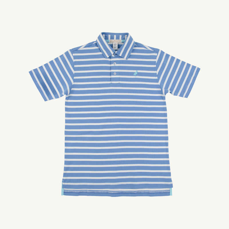 Prim & Proper Polo & Onesie - Barbados Blue Stripe with Belhaven Blue Stork