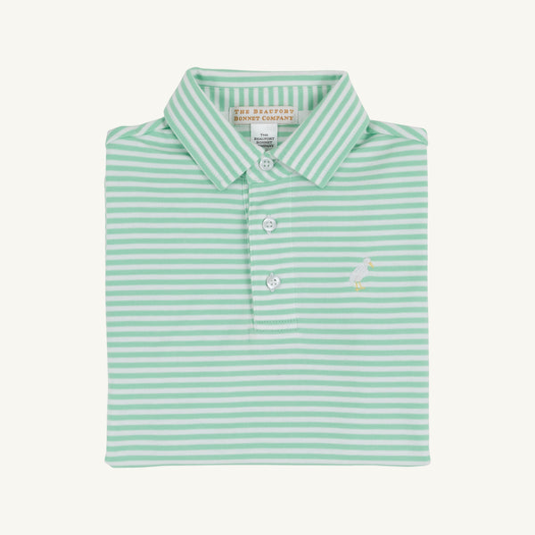 Prim & Proper Polo & Onesie - Grace Bay Green Stripe with Multicolor Stork
