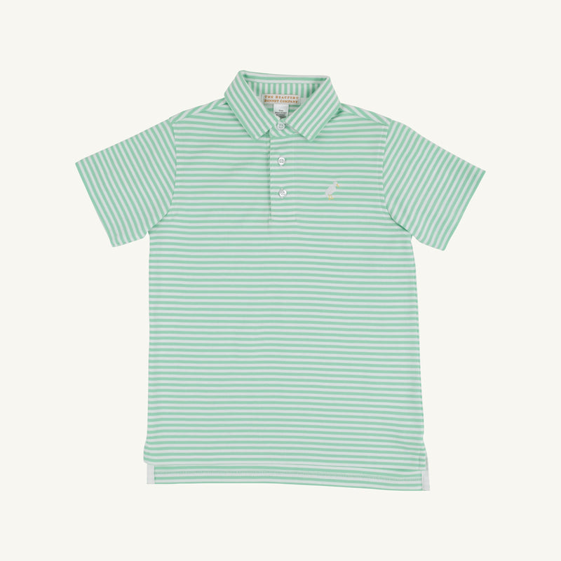 Prim & Proper Polo & Onesie - Grace Bay Green Stripe with Multicolor Stork