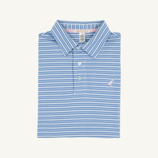 Prim & Proper Polo & Onesie - Sumner County Stripe (Sunrise Blvd. Blue) with Palm Beach Pink Stork