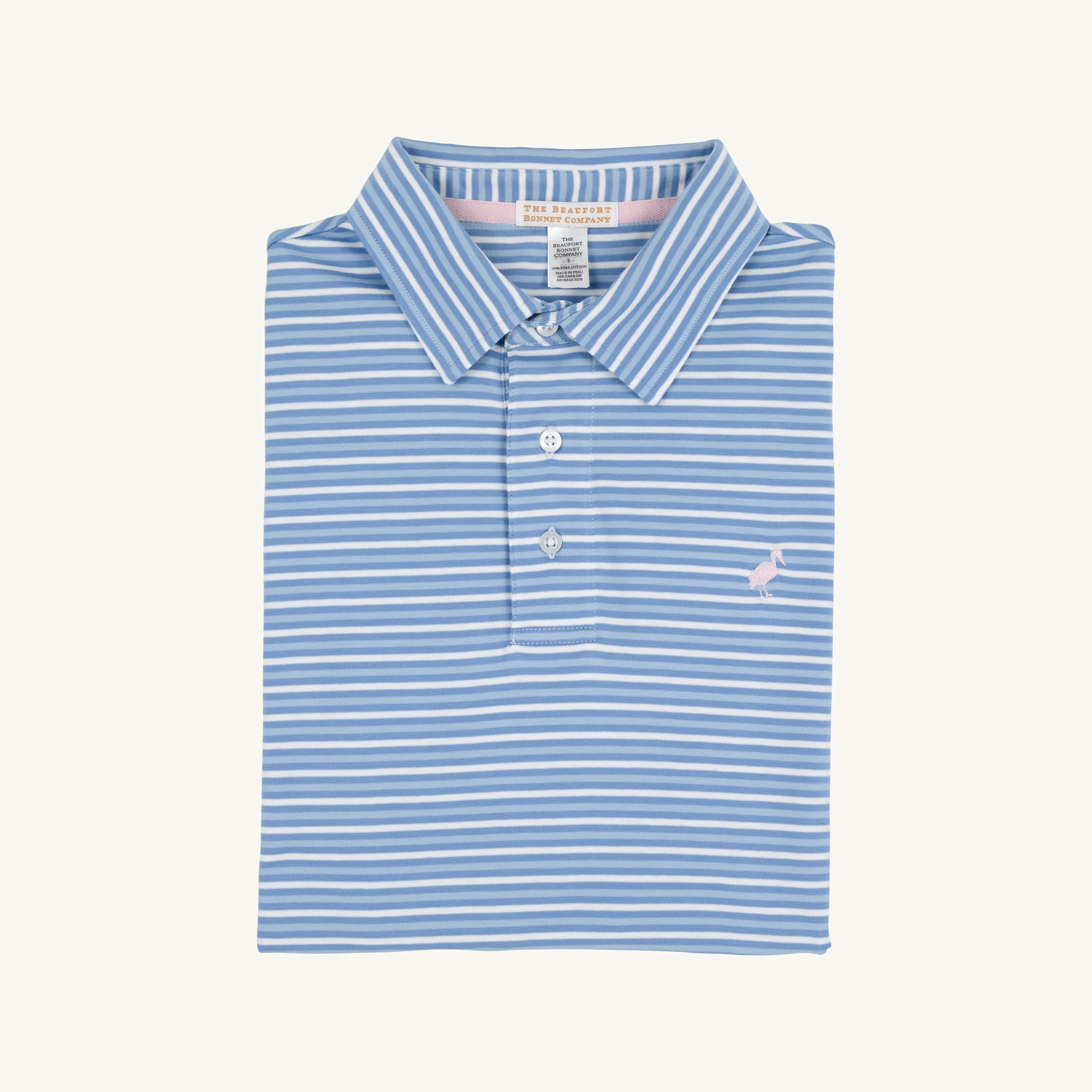 Prim & Proper Polo & Onesie - Sumner County Stripe (Sunrise Blvd. Blue) with Palm Beach Pink Stork