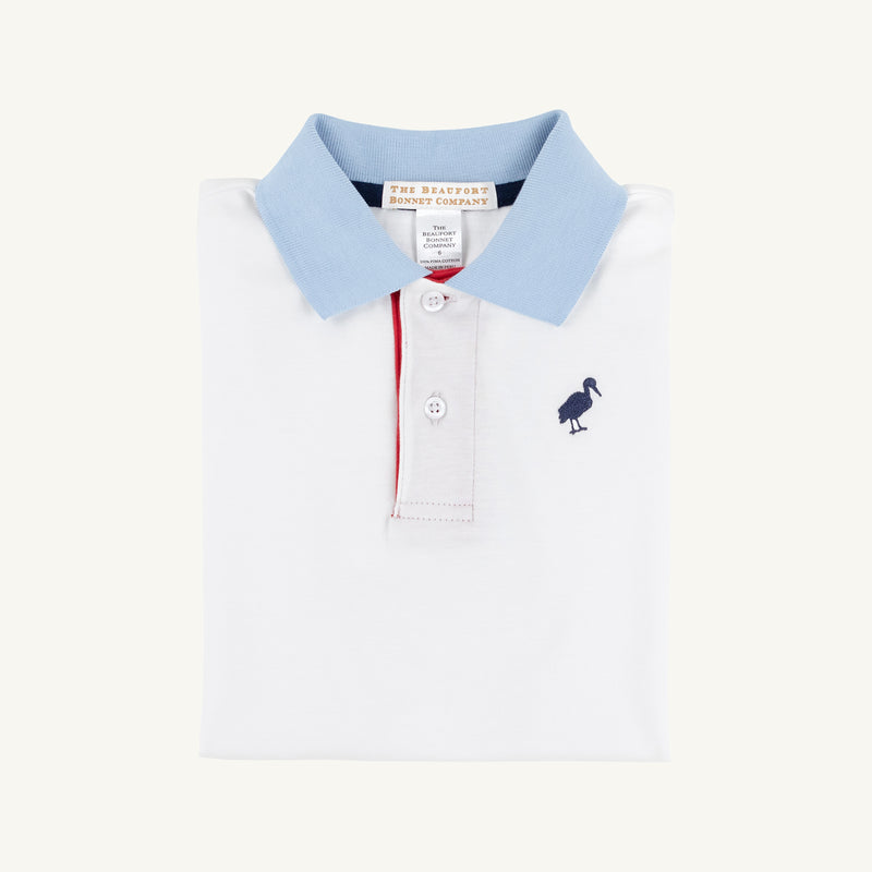 Prim & Proper Polo - Worth Avenue White with Nantucket Navy, Richmond Red and Beale Street Blue