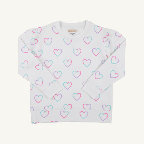 Puff Sleeve Cassidy Comfy Crewneck - Have a Little Heart with Worth Avenue White