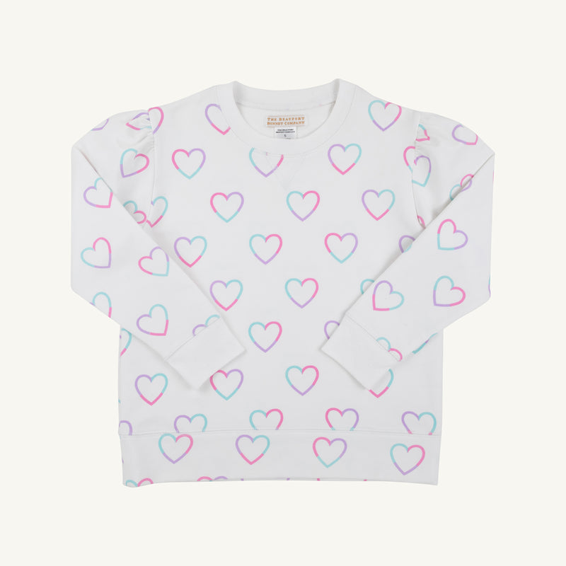 Puff Sleeve Cassidy Comfy Crewneck - Have a Little Heart with Worth Avenue White