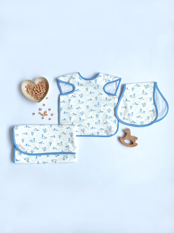 Baby Buggy Blanket - Quack Quack Honk (Palmetto Pearl) with Barrington Blue