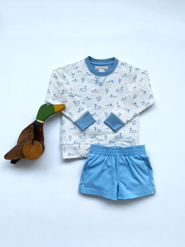 Cassidy Comfy Crewneck - Quack Quack Honk (Palmetto Pearl) with Barrington Blue