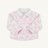 Quinn Coat - Quilted Toddington Toile with Worth Avenue White in a quilted print featuring pink houses, a rounded collar, and pink trim.