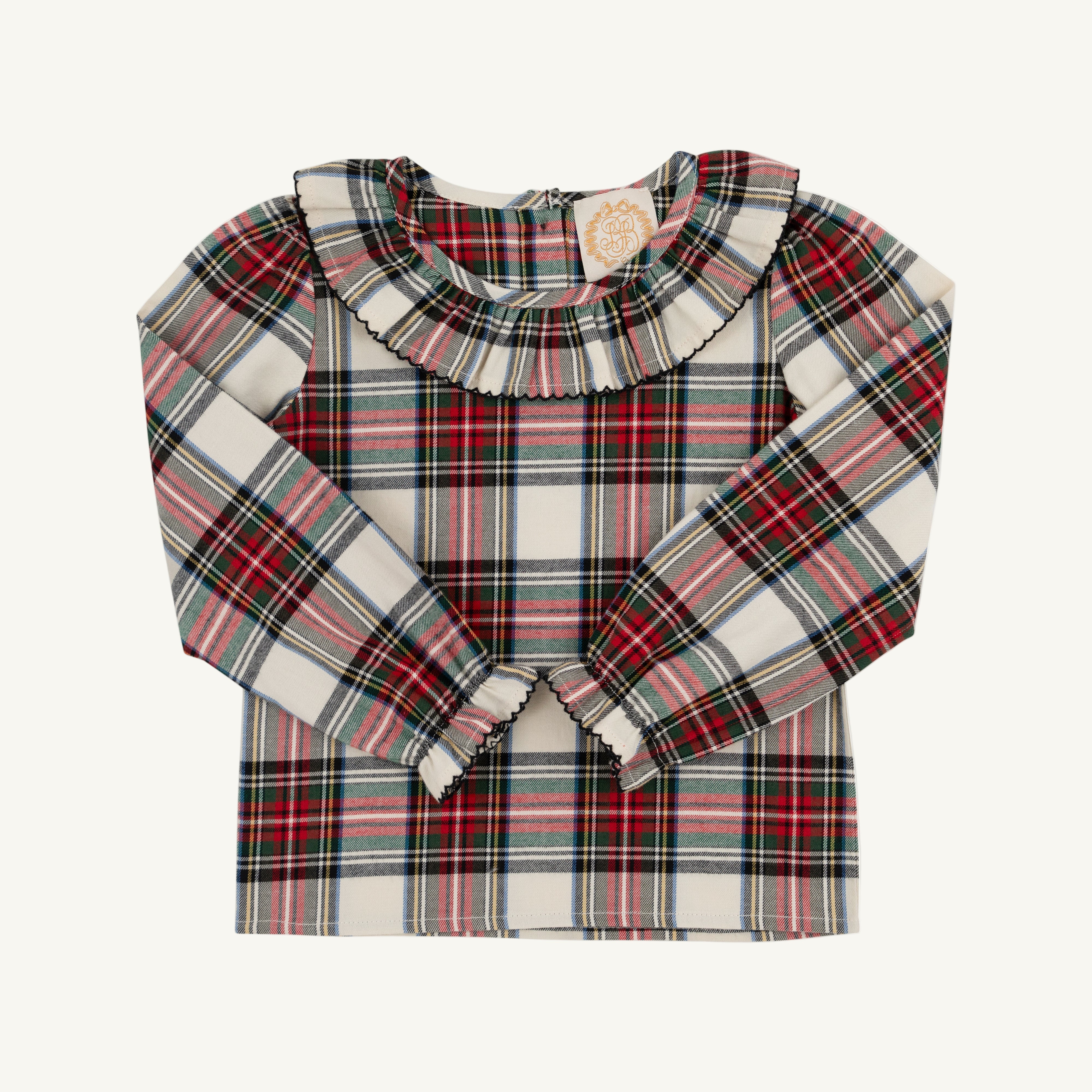 Ramona Ruffle Collar Shirt & Onesie (Long Sleeve Flannel) - Charlie Place Plaid with Newport Night
