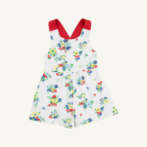 Reagan Romper - Biltmore Blooms (Buckhead Blue) with Richmond Red