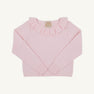 Light pink Reece Ruffle Sweater - Palm Beach Pink featuring a long-sleeve design and a ruffled collar.