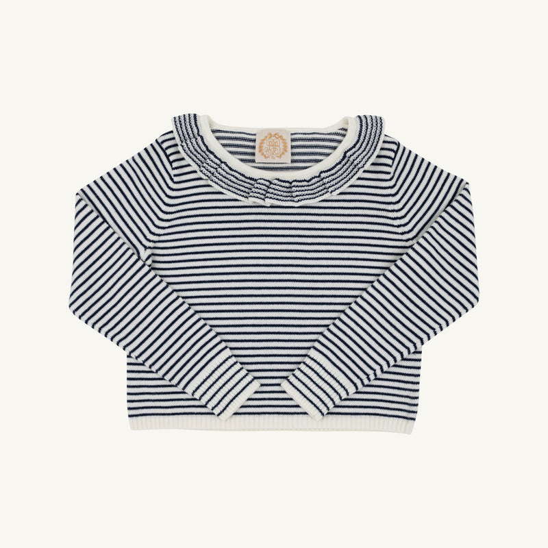Reece Ruffle Sweater - Palmetto Pearl & Nantucket Navy Stripe