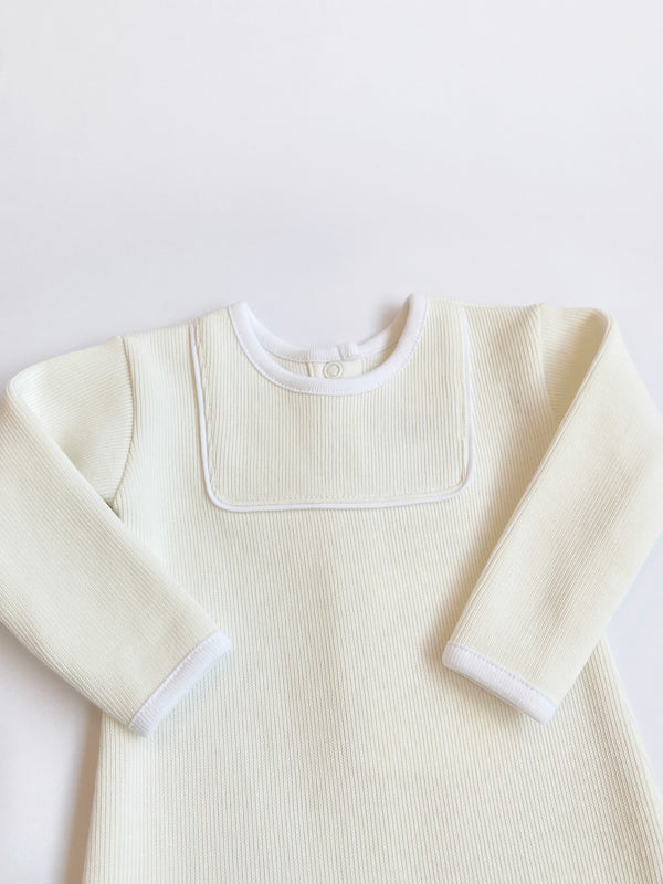 Rock Me Romper (Ribbed) - Palmetto Pearl with Worth Avenue White