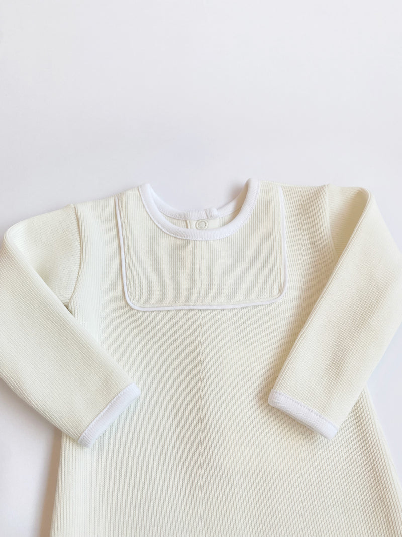 Rock Me Romper (Ribbed) - Palmetto Pearl with Worth Avenue White