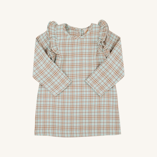 Long Sleeve Ruehling Ruffle Dress - Henry Clay Houndstooth (Edisto Egg Blue)