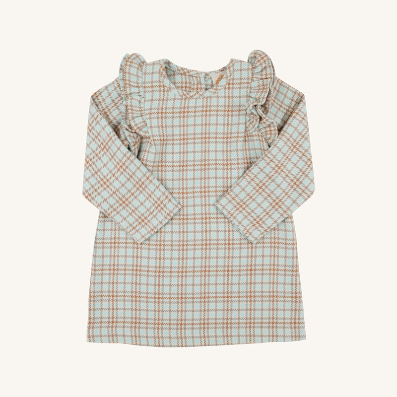 Long Sleeve Ruehling Ruffle Dress - Henry Clay Houndstooth (Edisto Egg Blue)