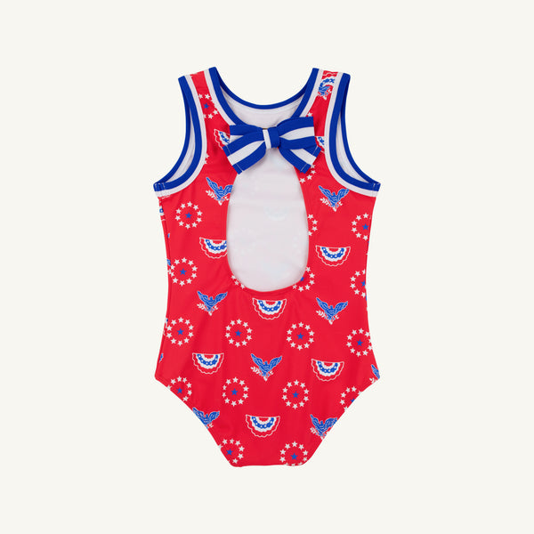 Samantha Swimsuit - Star Spangled Swag with Rockefeller Royal & Worth Avenue White