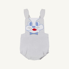 Sayre Sunsuit - Grantley Gray Mini Gingham with Dog Applique