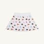 The Beaufort Bonnet Company’s Auburn Searcy Skort - Tiger Thrill with Worth Avenue White features lively Auburn University-themed prints, including logos, tiger mascots, megaphones, pom-poms, and pennants in vibrant orange, navy, pink, and blue hues. This playful skort is perfect for a spirited gameday outfit and is shown here on a neutral background.