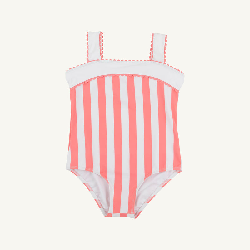 Shannon Bow Bathing Suit - Caicos Cabana Stripe (Parrot Cay Coral) with Worth Avenue White