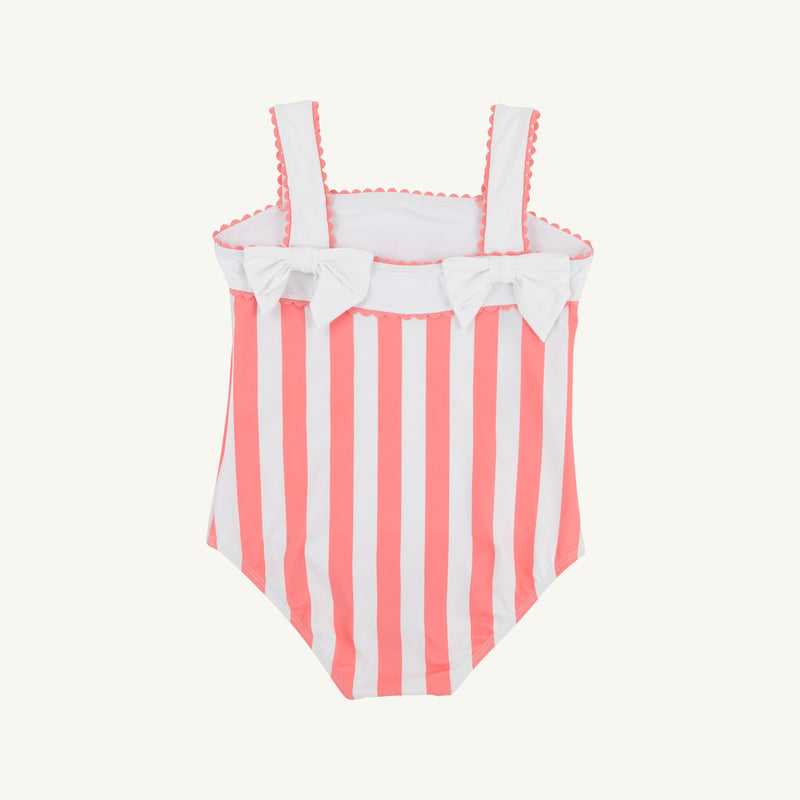 Shannon Bow Bathing Suit - Caicos Cabana Stripe (Parrot Cay Coral) with Worth Avenue White
