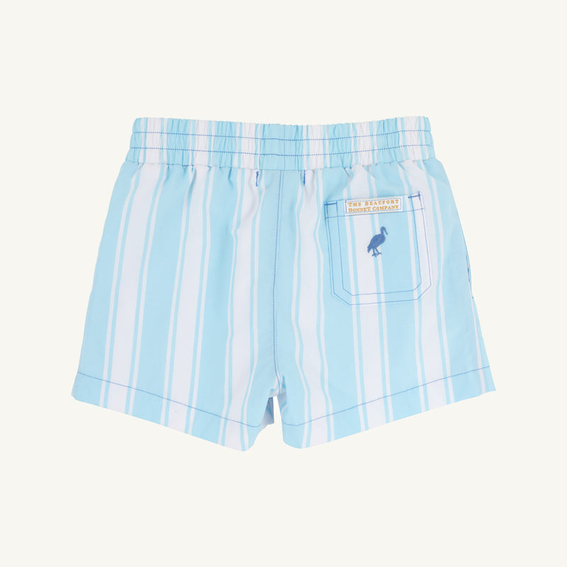 Sheffield Shorts - Belhaven Blue Ticking Stripe with Wood Boat Blue Stork