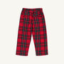 Back view of the Sheffield Pant - Society Prep Plaid trousers, featuring a red plaid pattern, an elasticized waistband, and two back pockets.