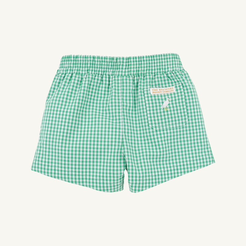 Sheffield Shorts - Gibson Island Green Mini Gingham with Multicolor Stork