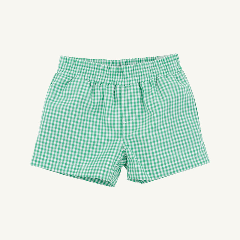 Sheffield Shorts - Gibson Island Green Mini Gingham with Multicolor Stork