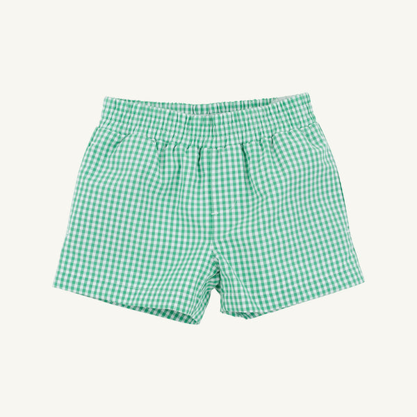 Sheffield Shorts - Gibson Island Green Mini Gingham with Multicolor Stork