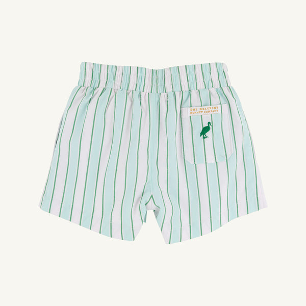 Sheffield Shorts - Tally Rd. Ticking Stripe with Green Stork