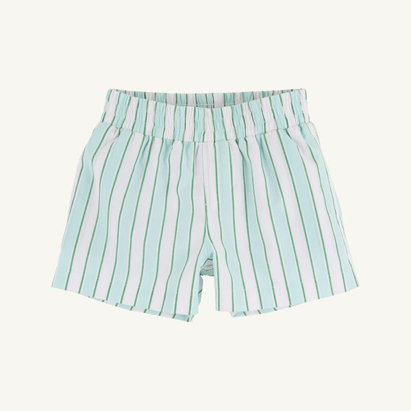 Sheffield Shorts - Tally Rd. Ticking Stripe with Green Stork
