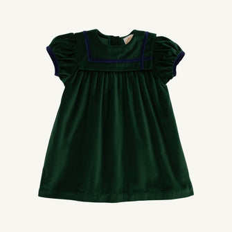 Embroidery result for: Short Sleeve Patsy's Party Dress - Grier Green Velveteen with Nantucket Navy