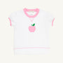 Short Puff Sleeve Cassidy Comfy Crewneck - Worth Avenue White & Hamptons Hot Pink with Apple Applique