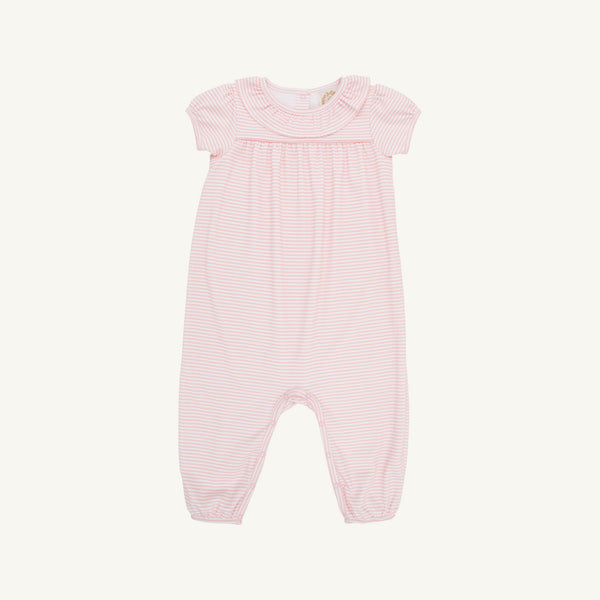 Short Sleeve Ramona Ruffle Romper - Sandpearl Pink Stripe