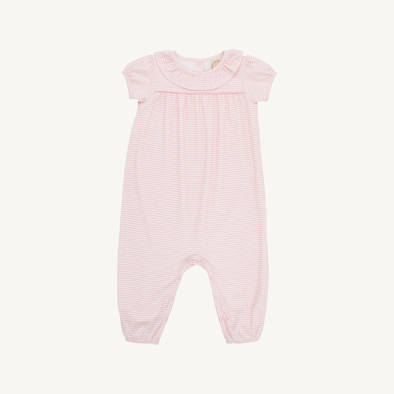 Short Sleeve Ramona Ruffle Romper - Sandpearl Pink Stripe