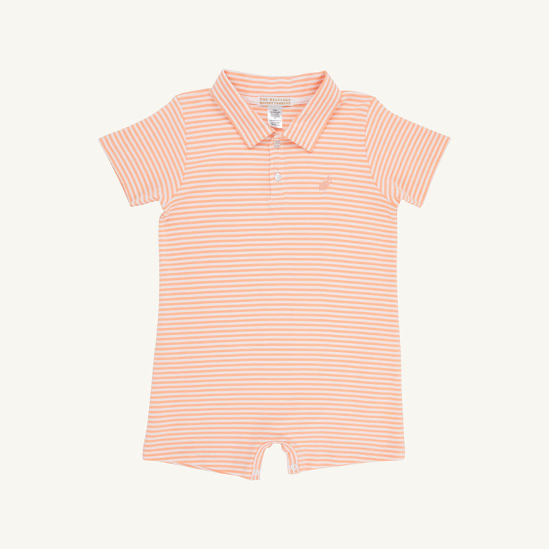 Sir Proper's Romper - Seashore Sherbet Stripe with Multicolor Stork