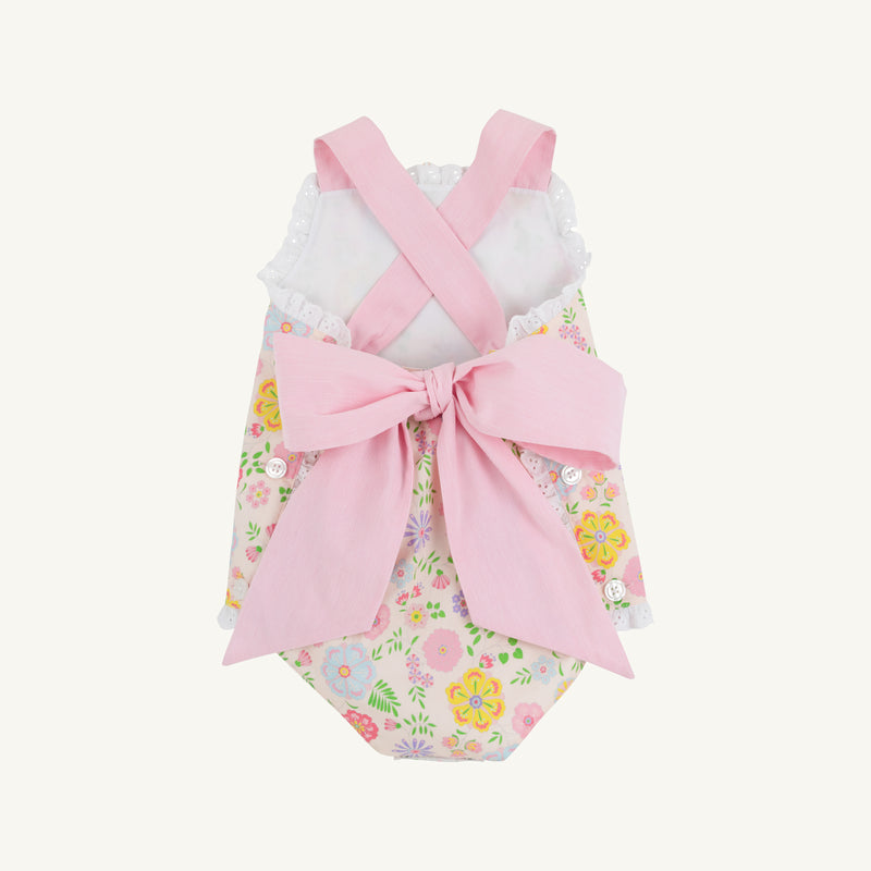 Sisi Sunsuit - Boca Grande Begonia with Hamptons Hot Pink Pique Stripe