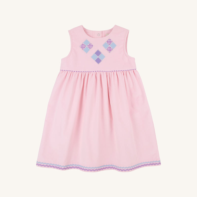 Sleeveless Cindy Lou Dress (Corduroy) - Palm Beach Pink with Palisades Purple Gingham, Palisades Purple, Beale Street Blue, & Patchwork Appliques