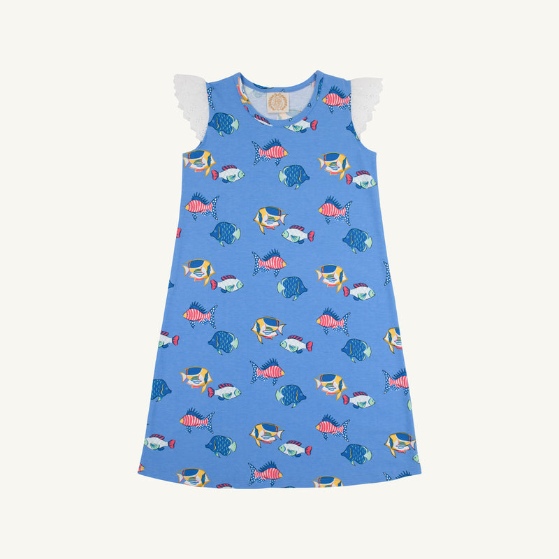 Sleeveless Polly Play Dress - Here Fishy Fishy with Worth Avenue White
