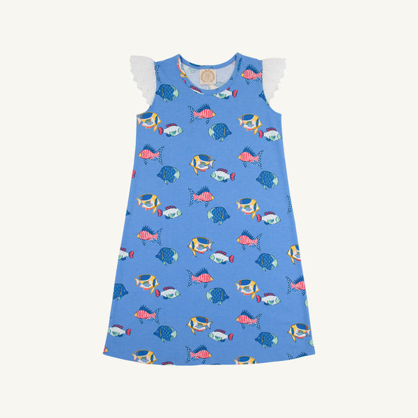 Sleeveless Polly Play Dress - Here Fishy Fishy with Worth Avenue White