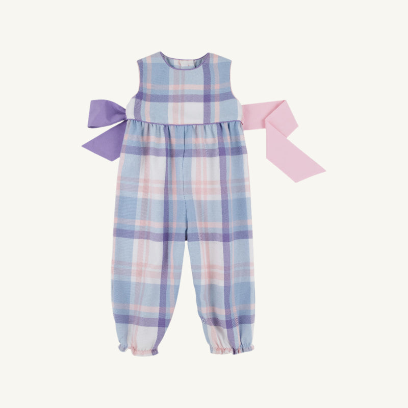 Sleeveless Rebecca Romper - Peach Blossom Plaid with Palm Beach Pink & Palisades Purple