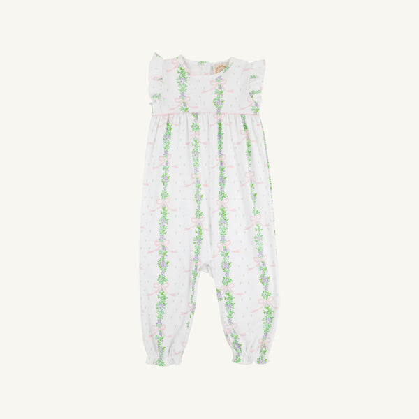Sleeveless Leigh Ann Angel Sleeve Romper - Fincastle Floral with Palm Beach Pink