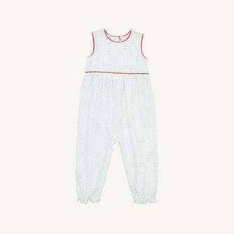 Embroidery result for: Sleeveless Rebecca Romper - Kiawah Kelly Green Microdot with Richmond Red